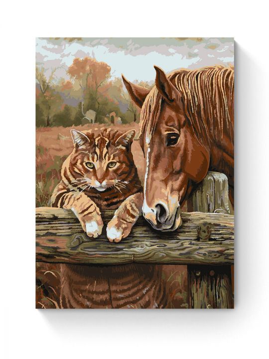 Картина по номерам на подрамнике «Кот и лошадь» 80x60 см