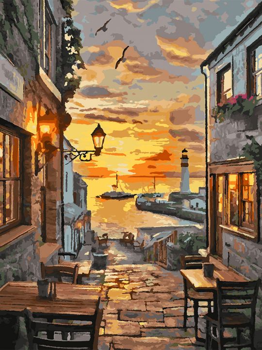 Картина по номерам без подрамника «Кафе у моря» 80x60 см