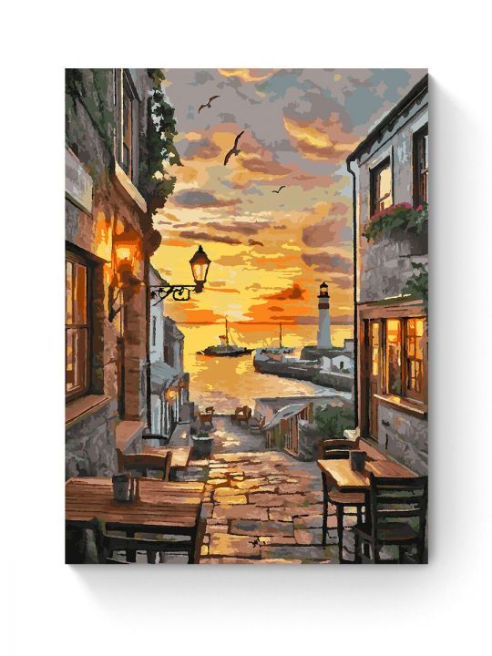 Картина по номерам на подрамнике «Кафе у моря» 90x70 см