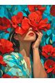 Алмазная мозаика без подрамника «Девушка и маки» 130x100 см