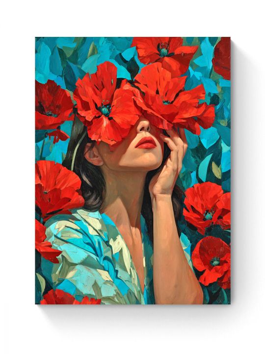 Алмазная мозаика на подрамнике «Девушка и маки» 50x40 см