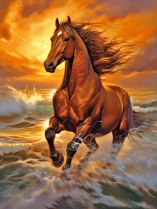 Алмазная мозаика без подрамника «Конь на закате» 90x70 см
