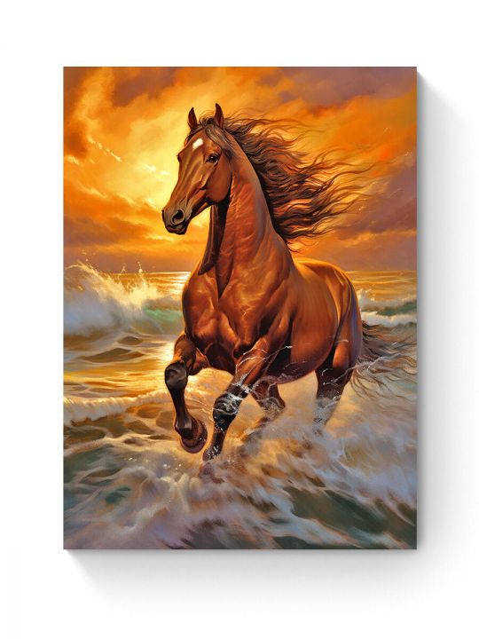 Алмазная мозаика на подрамнике «Конь на закате» 50x40 см