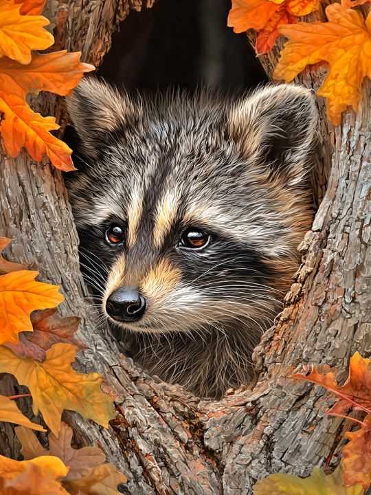 Алмазная мозаика без подрамника «Енот в лесу» 40x30 см