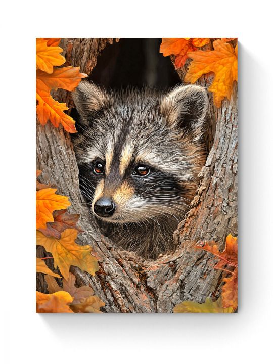 Алмазная мозаика на подрамнике «Енот в лесу» 40x30 см, 46 цветов