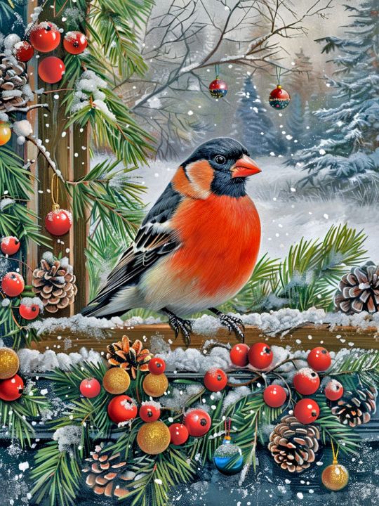 Алмазная мозаика без подрамника «С Новым годом» 40x30 см