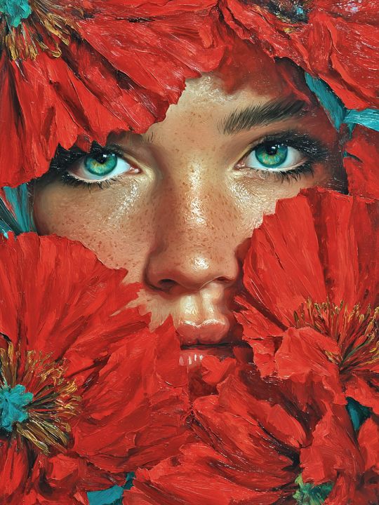 Алмазная мозаика без подрамника «Девушка в маках» 50x40 см