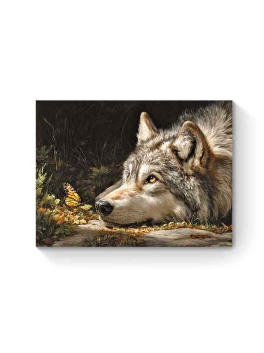 Алмазная мозаика на подрамнике «Волк и бабочка» 50x40 см