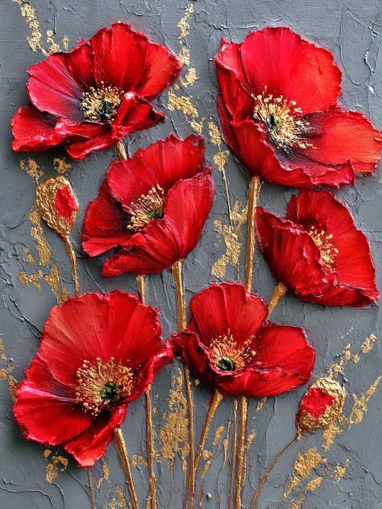 Алмазная мозаика без подрамника «Красные маки» 70x50 см