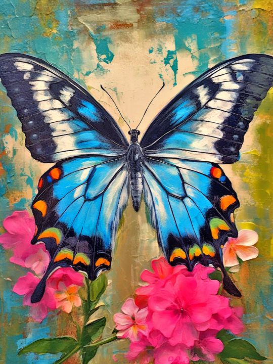 Алмазная мозаика без подрамника «Синяя бабочка» 70x50 см