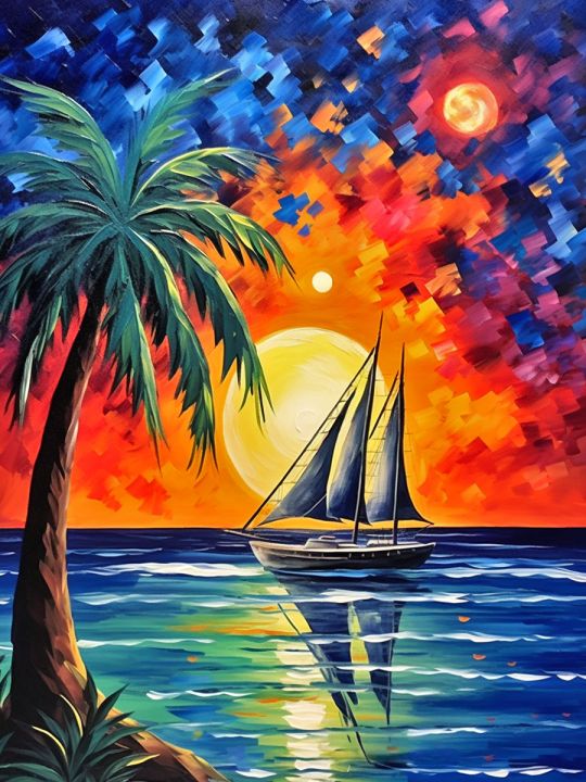 Алмазная мозаика без подрамника «Парусник» 40x30 см