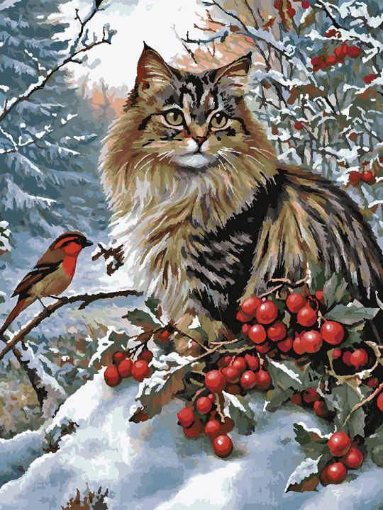 Картина по номерам без подрамника «Пушистый кот» 80x60 см