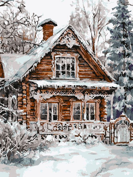 Картина по номерам без подрамника «Зимний дом» 80x60 см