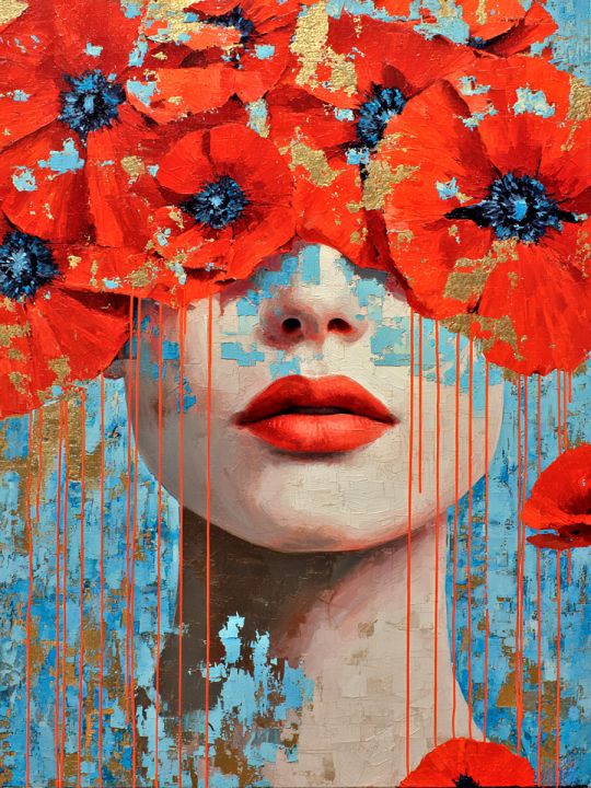 Алмазная мозаика без подрамника «Девушка и маки» 50x40 см