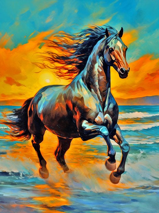 Алмазная мозаика без подрамника «Конь на закате» 50x40 см