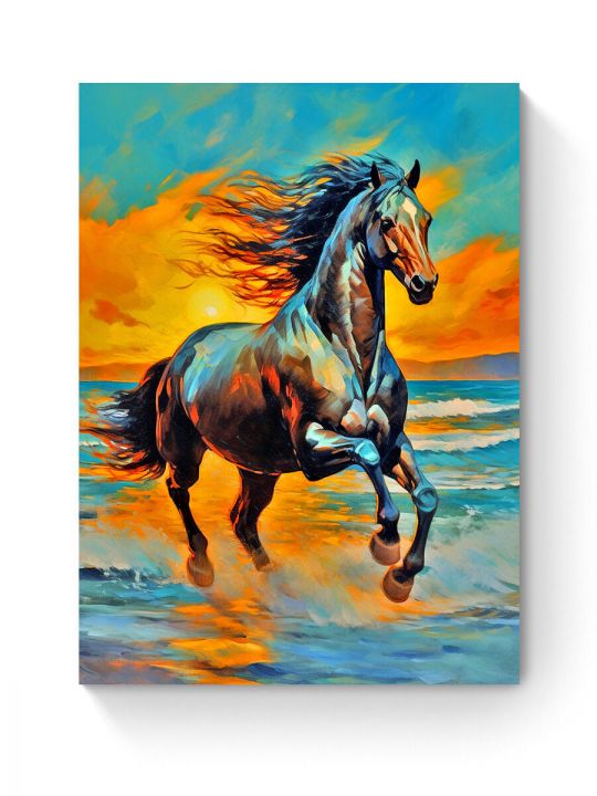 Алмазная мозаика на подрамнике «Конь на закате» 50x40 см