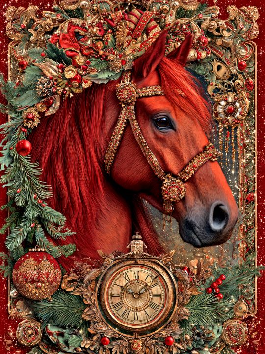 Алмазная мозаика без подрамника «Год лошади» 90x70 см