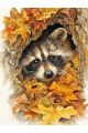 Алмазная мозаика без подрамника «Енот и осень» 70x50 см, 45 цветов