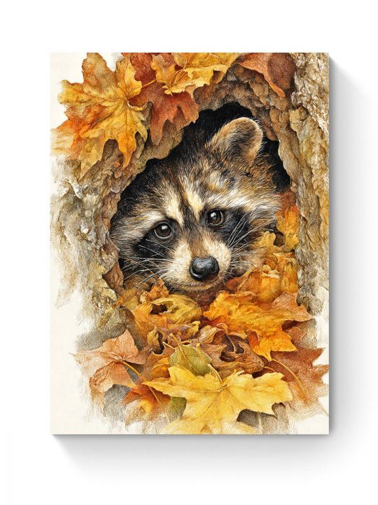 Алмазная мозаика на подрамнике «Енот и осень» 40x30 см