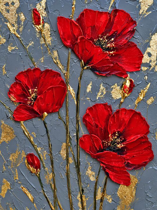 Алмазная мозаика без подрамника «Красные маки» 50x40 см