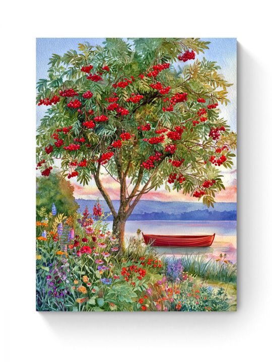 Алмазная мозаика на подрамнике «Рябина у реки» 50x40 см