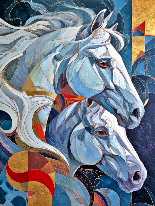 Алмазная мозаика без подрамника «Белые лошади» 40x30 см