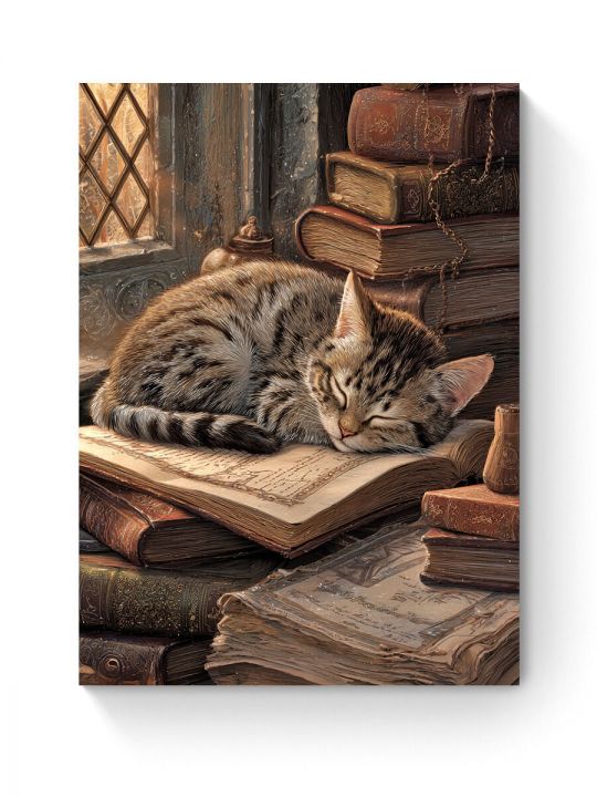 Алмазная мозаика на подрамнике «Спящий котёнок» 50x40 см