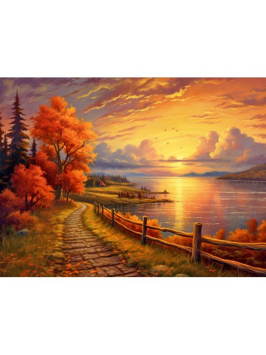 Алмазная мозаика без подрамника «Закат на реке» 90x70 см