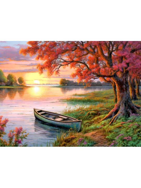 Алмазная мозаика без подрамника «Лодка у берега» 40x30 см