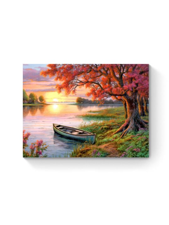 Алмазная мозаика на подрамнике «Лодка у берега» 50x40 см