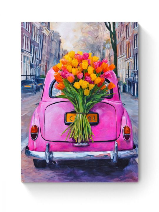 Алмазная мозаика на подрамнике «Авто с цветами» 50x40 см