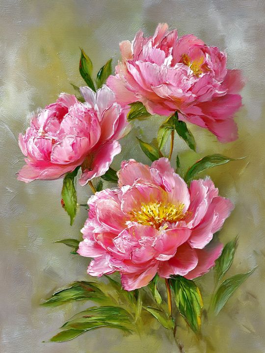 Алмазная мозаика без подрамника «Розовые пионы» 50x40 см, 50 цветов