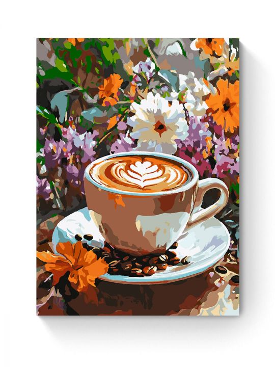 Картина по номерам на подрамнике «Цветы и латте» 70x50 см