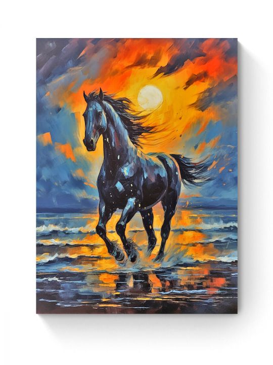 Алмазная мозаика на подрамнике «Чёрный конь» 40x30 см