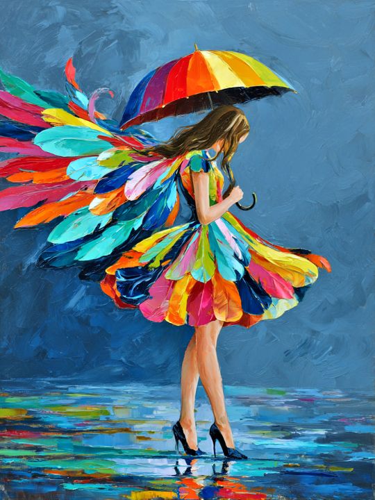 Алмазная мозаика без подрамника «Под зонтом» 50x40 см