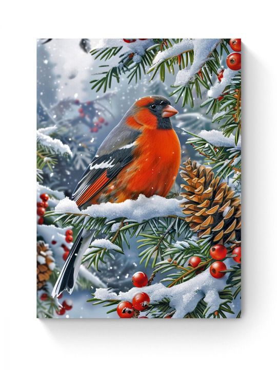 Алмазная мозаика на подрамнике «Зимняя птичка» 50x40 см