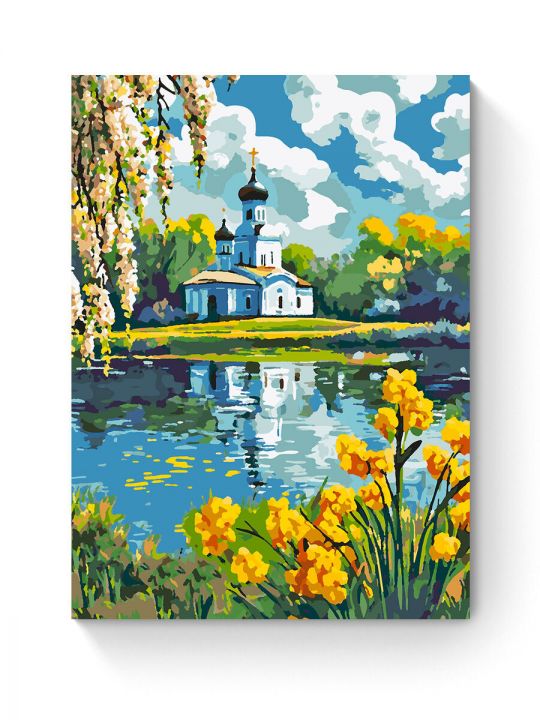 Картина по номерам на подрамнике «Храм у воды» 70x50 см