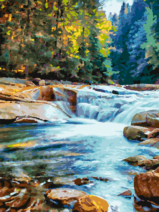 Картина по номерам без подрамника «Горная речка» 35x25 см
