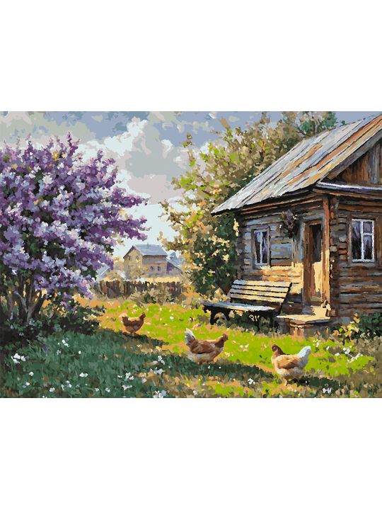 Картина по номерам без подрамника «Дом в деревне» 80x60 см