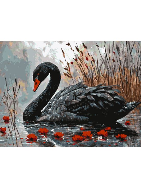 Картина по номерам без подрамника «Чёрный лебедь» 80x60 см