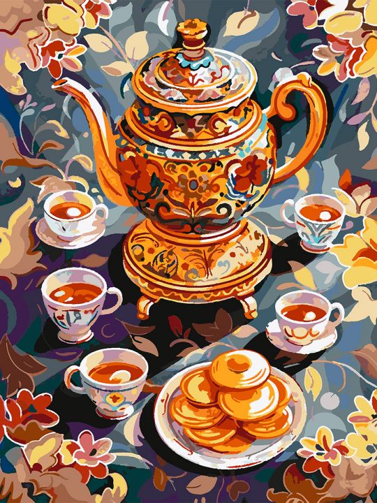 Картина по номерам без подрамника «Чаепитие» 80x60 см