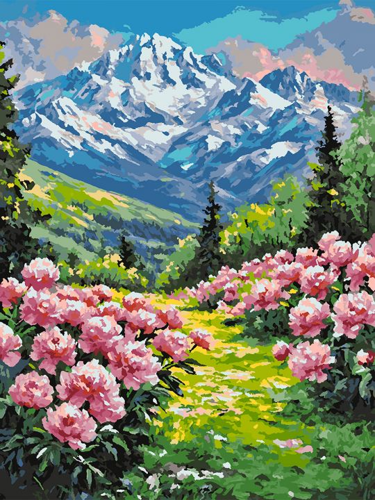 Картина по номерам без подрамника «Долина пионов» 80x60 см