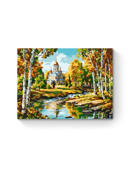 Картина по номерам на подрамнике «Храм у реки» 80x60 см