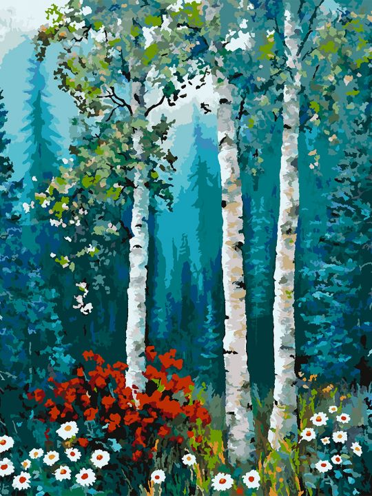 Картина по номерам без подрамника «Цветы в лесу» 90x70 см