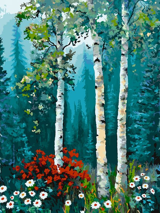 Картина по номерам без подрамника «Цветы в лесу» 130x100 см