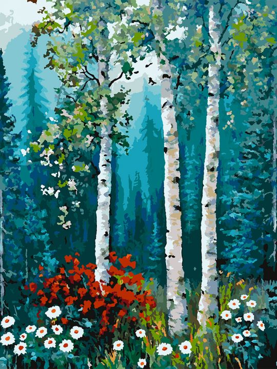 Картина по номерам без подрамника «Цветы в лесу» 80x60 см