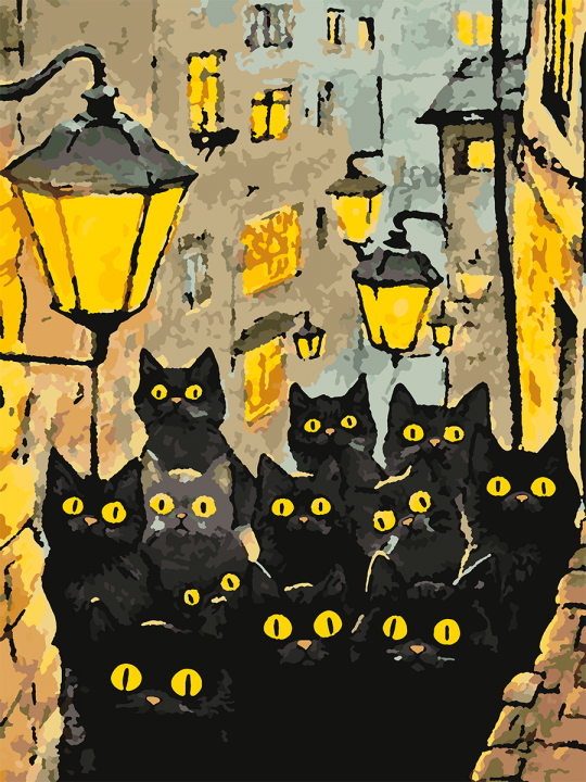 Картина по номерам без подрамника «Черные коты» 35x25 см