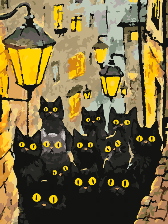 Картина по номерам без подрамника «Черные коты» 25x20 см