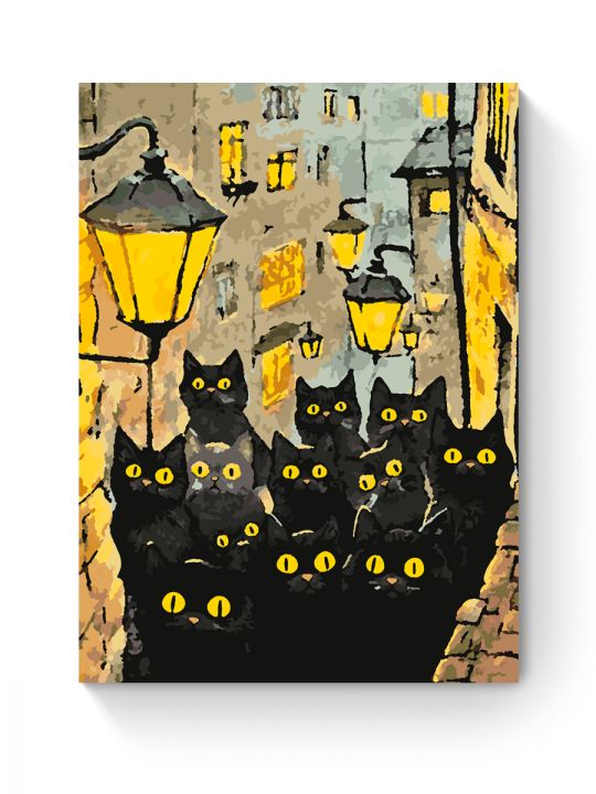 Картина по номерам на подрамнике «Черные коты» 35x25 см