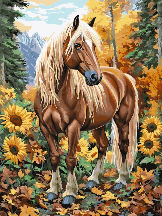 Картина по номерам без подрамника «Конь в лесу» 130x100 см